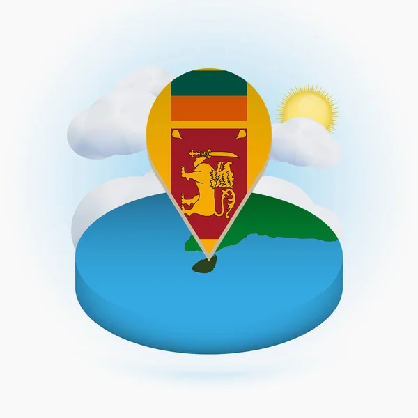 Mapa redondo isométrico do Sri Lanka e marcador de ponto com bandeira do Sri Lanka — Vetor de Stock