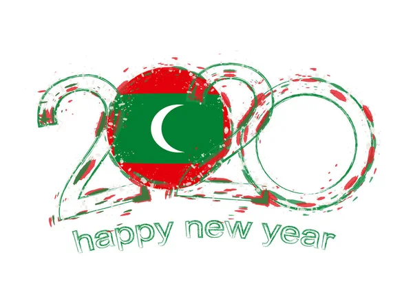 Feliz Año Nuevo 2020 con Bandera de Maldivas . — Vector de stock