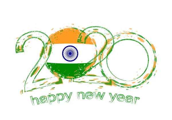 Happy New 2020 Year with flag of India. — Stock Vector