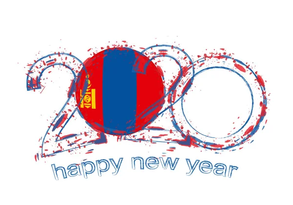 Gott nytt 2020 år med Mongoliets flagga. — Stock vektor