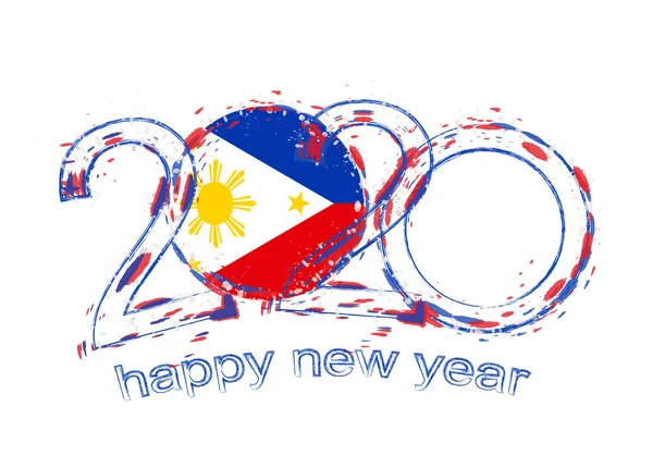 Feliz Año Nuevo 2020 con la bandera de Filipinas . — Vector de stock