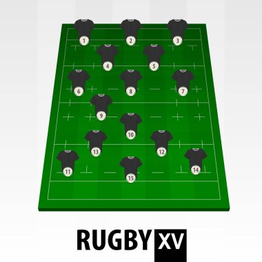 Yeşil rugby alanında rugby oyuncu pozisyonu. 