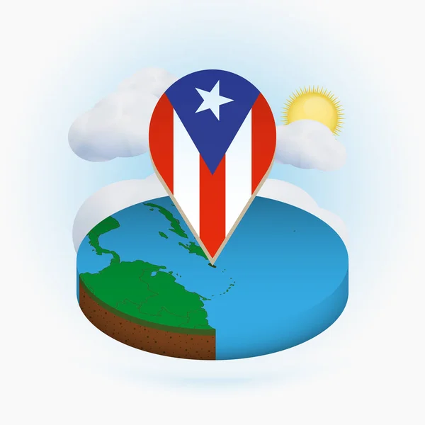 Ισομετρική γύρος χάρτη του Πουέρτο Ρίκο και σημείο σήμανσης με σημαία του Πουέρτο Ρίκο. — Διανυσματικό Αρχείο