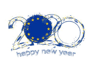 Avrupa Birliği bayrağı ile Happy New 2020 Yıl.
