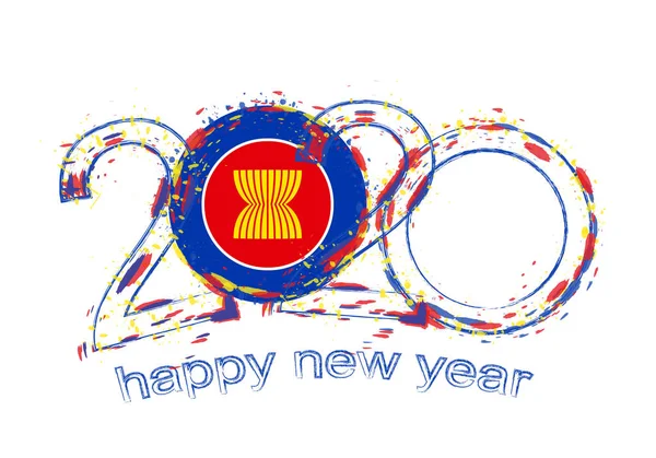 Feliz Año Nuevo 2020 con la bandera de ASEAN . — Vector de stock