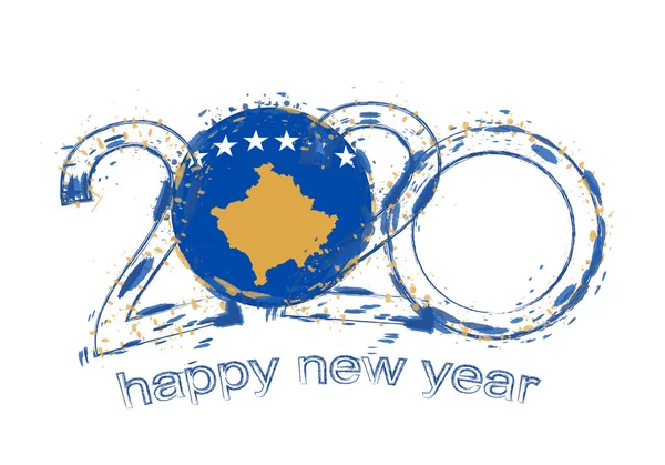 Feliz Año Nuevo 2020 con Bandera de Kosovo . — Archivo Imágenes Vectoriales