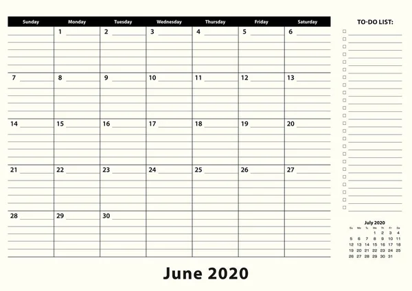 Junio 2020 Mensual Business Desk Pad Calendar . — Vector de stock