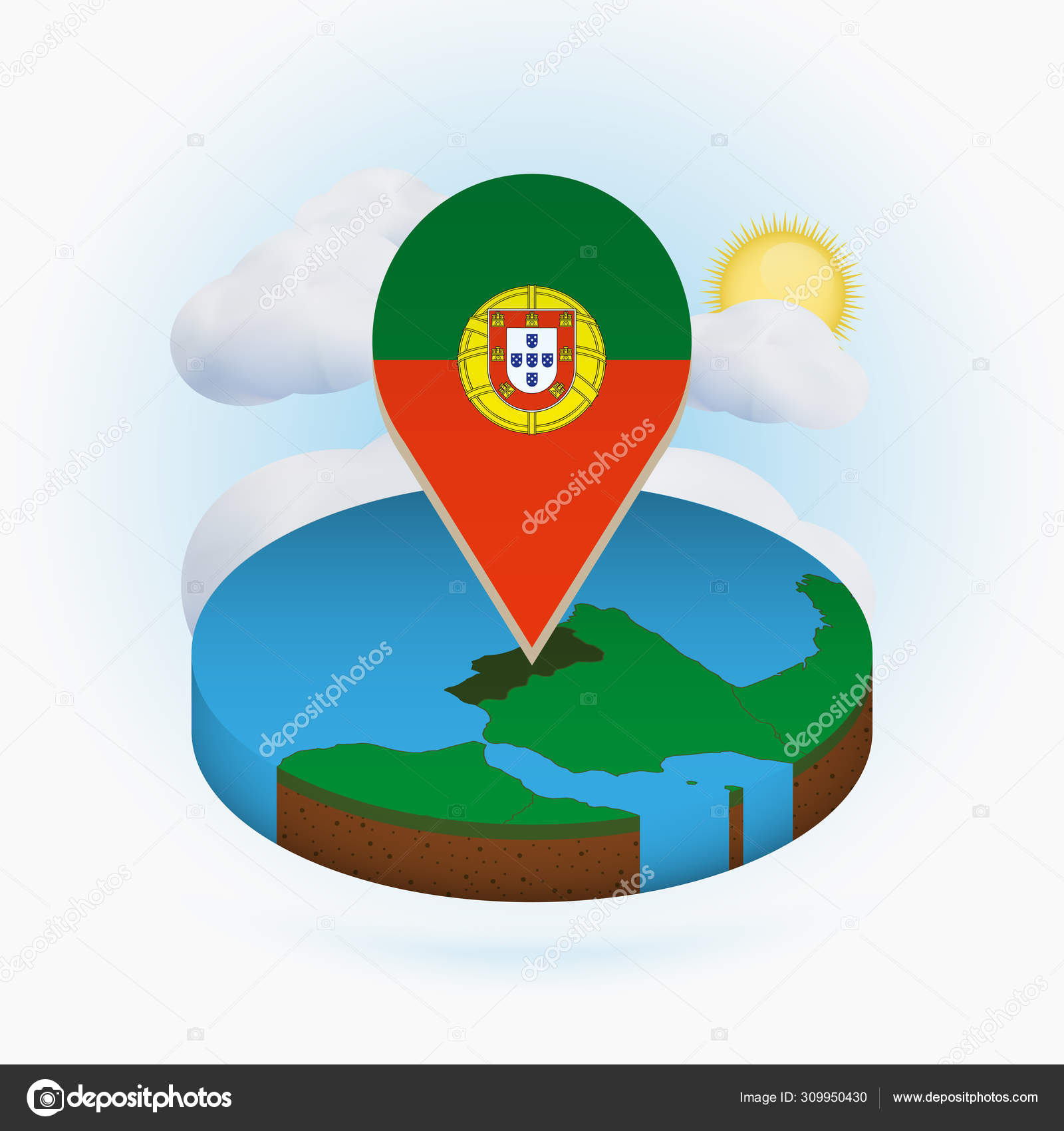 Pin map with Portugal flag on world map. Vector illustration