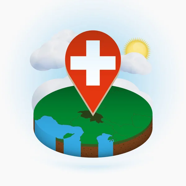 Mapa isométrico redondo de Suiza y marcador de punto con la bandera de Suiza — Archivo Imágenes Vectoriales