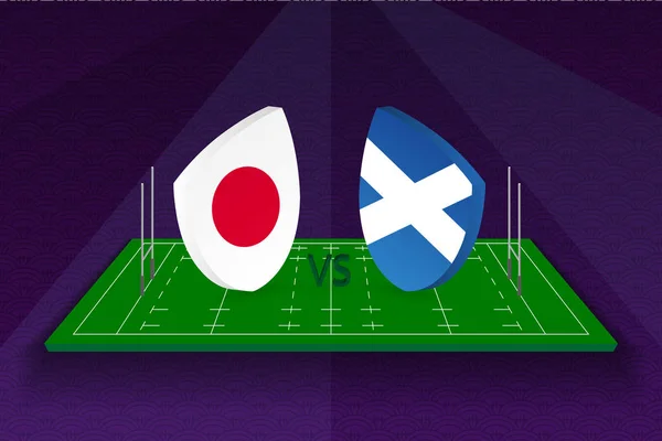 Rugby team Japan vs Scotland on rugby field. — Stock Vector