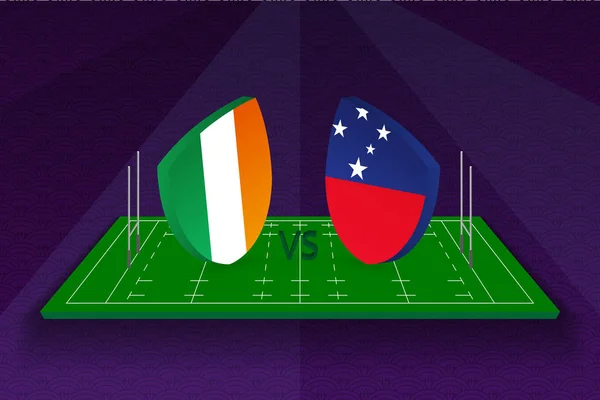 Equipo de rugby Irlanda vs Samoa en el campo de rugby . — Archivo Imágenes Vectoriales