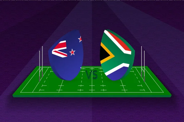 Equipo de rugby Nueva Zelanda vs Sudáfrica en el campo de rugby . — Vector de stock