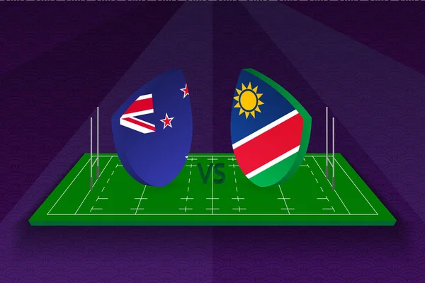 Rugby team New Zealand vs Namibia on rugby field. — Stock Vector