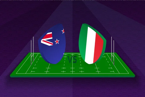 Equipo de rugby Nueva Zelanda vs Italia en el campo de rugby . — Vector de stock