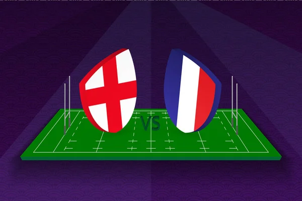 Équipe de rugby Angleterre vs France sur terrain de rugby . — Image vectorielle