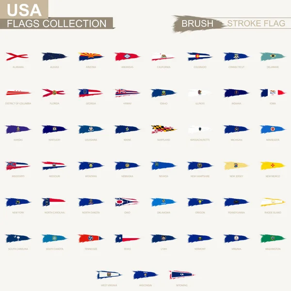 Vector grunge brush stroke flag collection of Us state. — 图库矢量图片