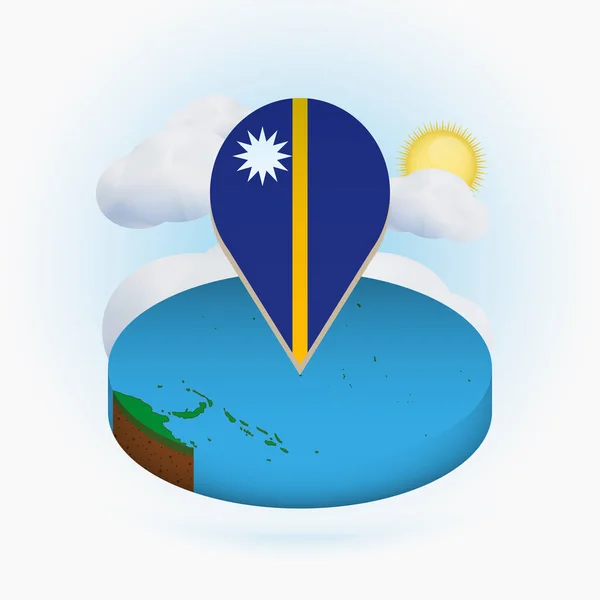 Izometrická kruhová mapa Nauru a bodová značka s vlajkou Nauru — Stockový vektor
