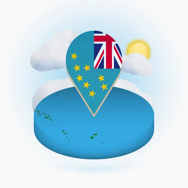 Isométrico mapa redondo de Tuvalu y marcador de punto con bandera de Tuvalu — Archivo Imágenes Vectoriales