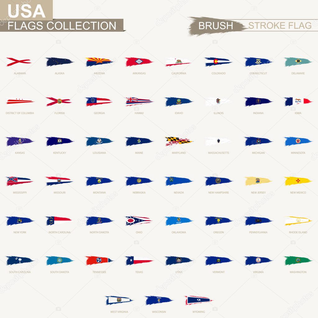 Vector grunge brush stroke flag collection of US state. 