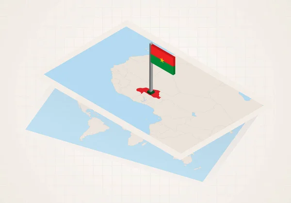 Burkina Faso selezionato sulla mappa con la bandiera 3D del Burkina Faso . — Vettoriale Stock
