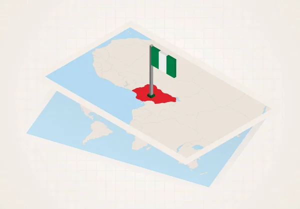 Nigeria seleccionado en el mapa con la bandera 3D de Nigeria . — Vector de stock