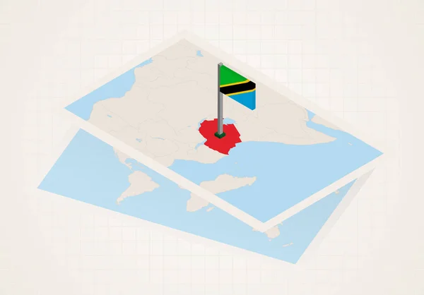 Tanzania seleccionado en el mapa con la bandera 3D de Tanzania . — Vector de stock