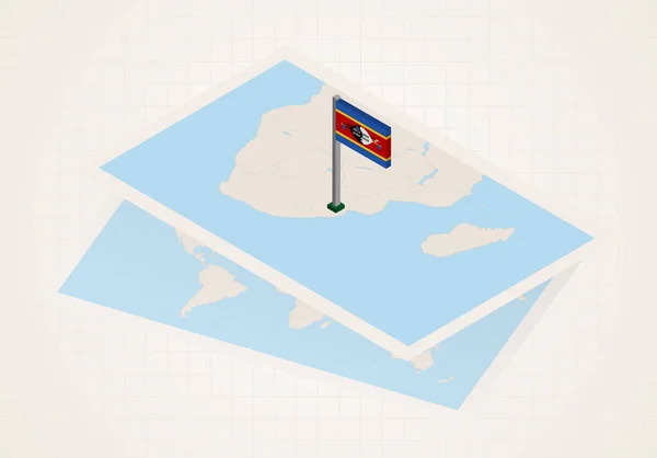 Swaziland sélectionné sur la carte avec le drapeau 3D de Swaziland . — Image vectorielle