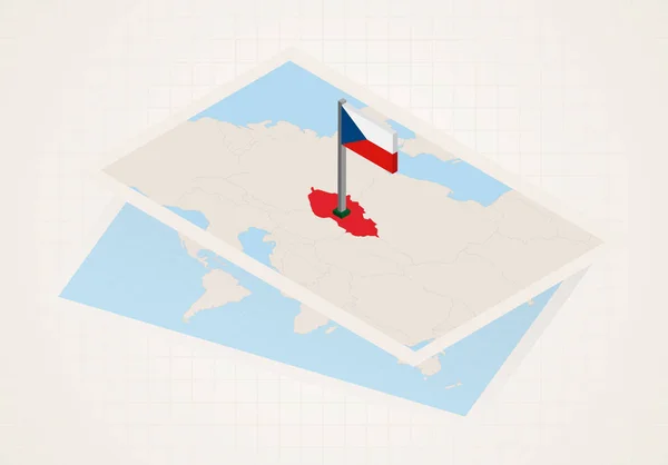 Repubblica Ceca selezionata sulla mappa con la bandiera isometrica di Repu Ceca — Vettoriale Stock