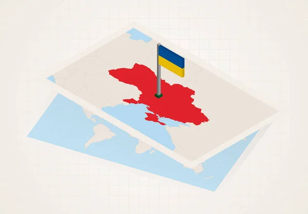Україна вибрана на карті з ізометричним прапором України.. — стоковий вектор