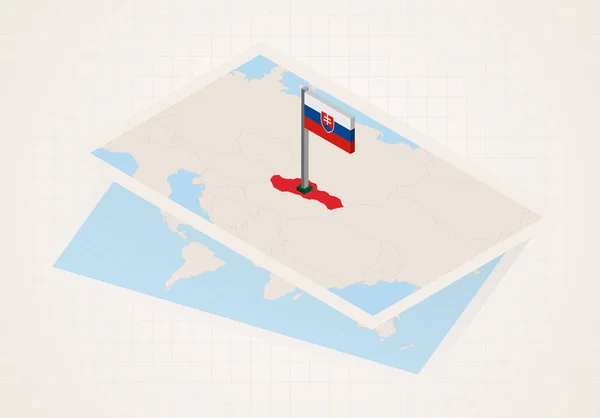 Slovacchia selezionata sulla mappa con la bandiera isometrica della Slovacchia . — Vettoriale Stock