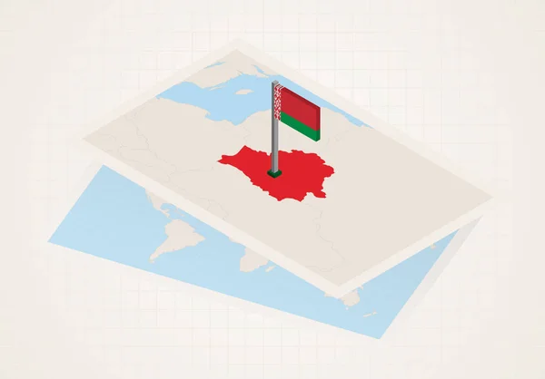 Беларусь выбрана на карте с изометрическим флагом Беларуси . — стоковый вектор