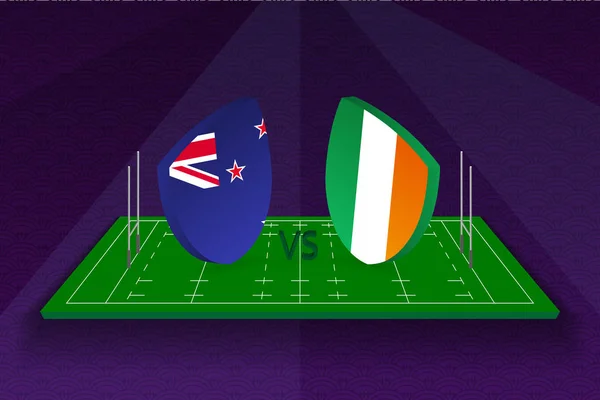 Equipo de rugby Nueva Zelanda vs Irlanda en el campo de rugby . — Archivo Imágenes Vectoriales
