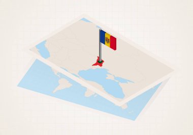 Moldova haritada Moldova 'nın izometrik bayrağıyla seçildi. 