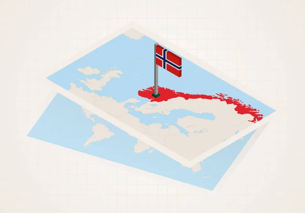 Noruega selecionada no mapa com bandeira isométrica da Noruega . —  Vetores de Stock