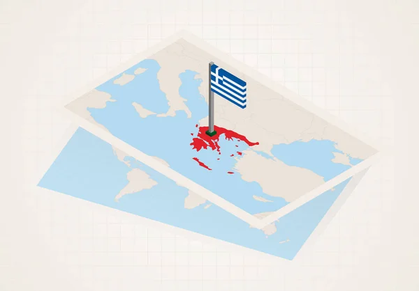 Yunanistan haritada Yunanistan 'ın izometrik bayrağıyla seçildi. — Stok Vektör