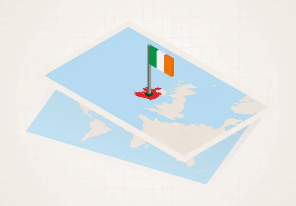 Irland ausgewählt auf der Karte mit isometrischen Flagge von irland. — Stockvektor