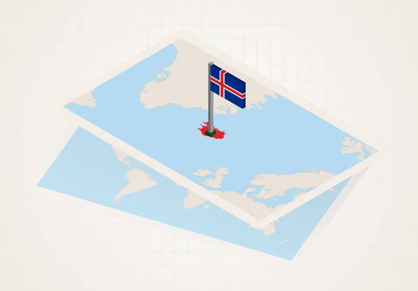 アイスランドの等角旗を持つ地図上で選択されたアイスランド. — ストックベクタ