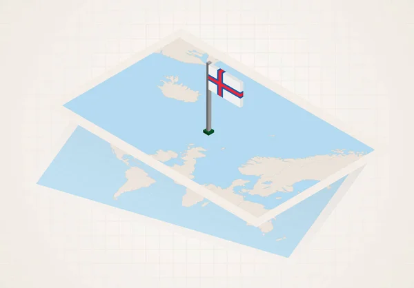 Färöer-Inseln auf Karte mit isometrischer Flagge der Färöer-Inseln ausgewählt — Stockvektor
