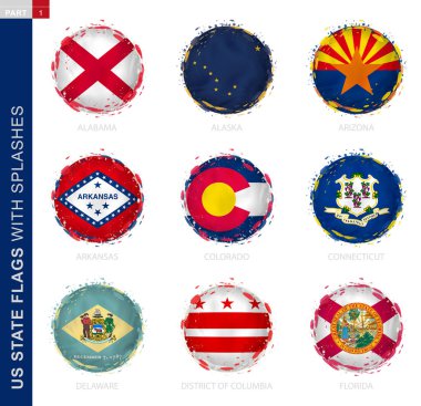 Amerikan bayrağı koleksiyonu, dalgalı grunge bayrağı. 9 vektör bayrağı