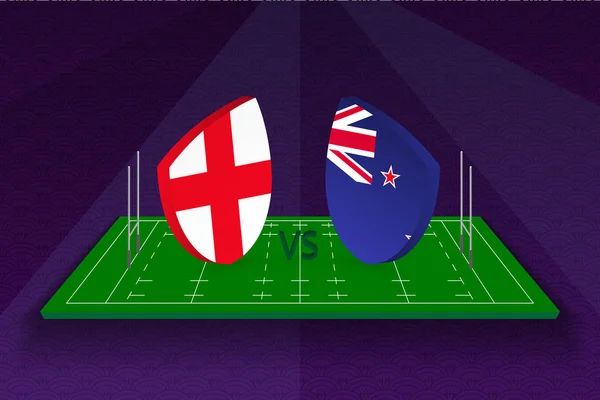 Équipe de rugby Angleterre vs Nouvelle-Zélande sur terrain de rugby . — Image vectorielle
