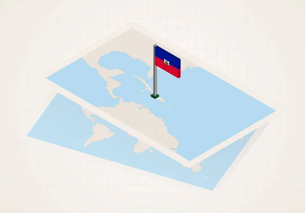 Haiti selected on map with isometric flag of Haiti. — ストックベクタ