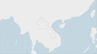 Laos haritası Laos bayrak renkleri ve ülke başkenti Vientiane 'nin iğnesi ile vurgulandı, komşu Asya ülkeleriyle harita.