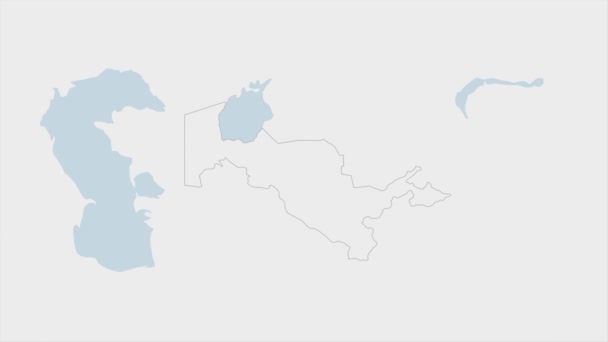 ウズベキスタン地図ウズベキスタンの国旗の色と首都タシュケントのピンで強調表示されます — ストック動画