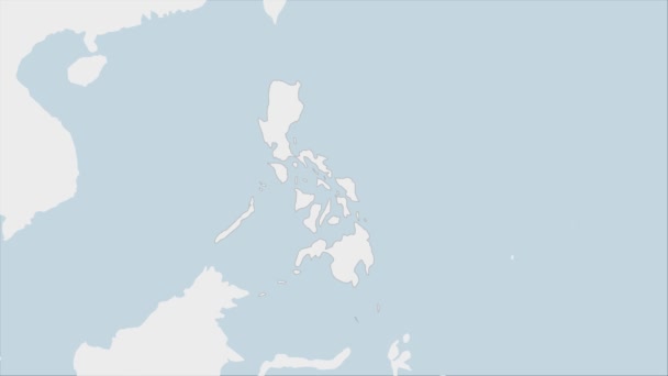 菲律宾地图突出显示了菲律宾国旗的颜色和国家首都马尼拉的别针 与亚洲邻国的地图 — 图库视频影像