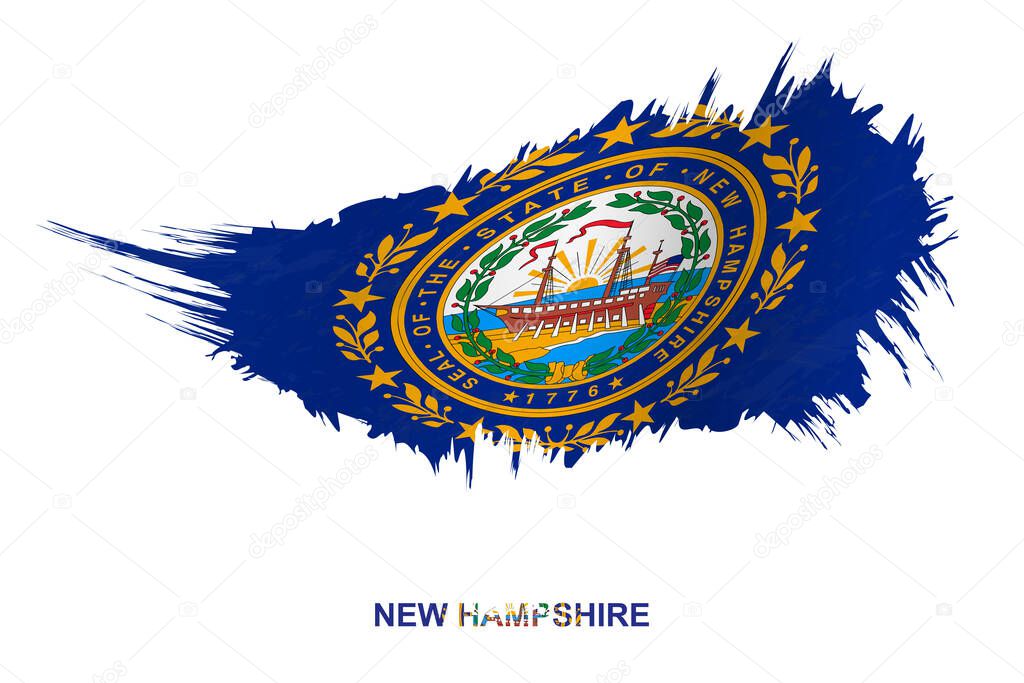 Flag of New Hampshire state in grunge style with waving effect, vector grunge brush stroke flag.