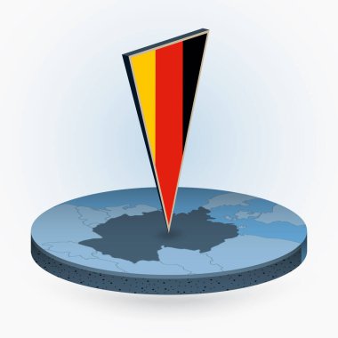Almanya haritası yuvarlak izometrik tarzda, Almanya 'nın 3 boyutlu bayrağı, vektör haritası mavi renkte. 