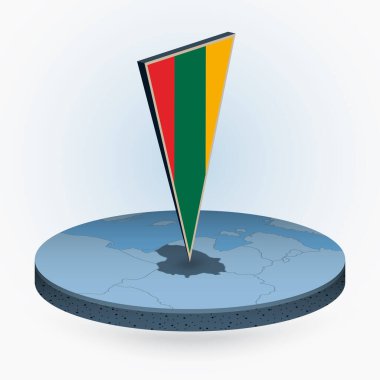 Litvanya haritası yuvarlak izometrik tarzda, Litvanya 'nın 3 boyutlu bayrağı, vektör haritası mavi renkte. 