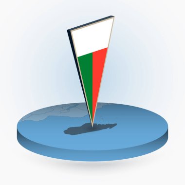 Madagaskar haritası Madagaskar 'ın üç boyutlu bayrağıyla yuvarlak izometrik tarzda, vektör haritası mavi renkte.. 