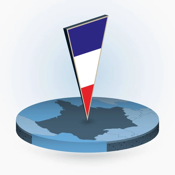 Карта Франции Круглом Изометрическом Стиле Треугольным Флагом Франции Векторная Карта — стоковый вектор