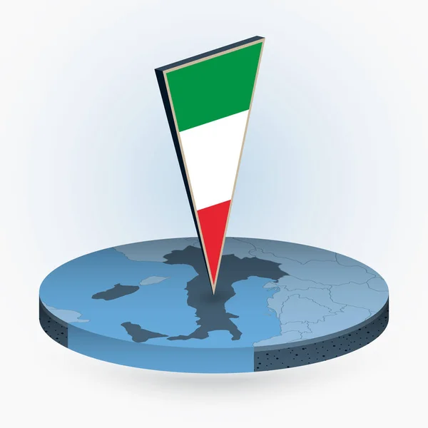 Mappa Italia Stile Isometrico Rotondo Con Bandiera Triangolare Dell Italia — Vettoriale Stock